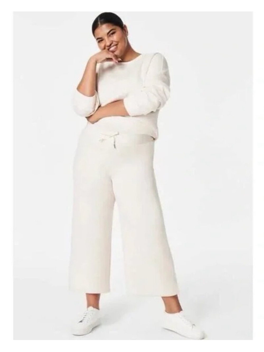NWT Spanx Air Essentials Cropped Wide Leg Pants Oatmeal Heather size XL